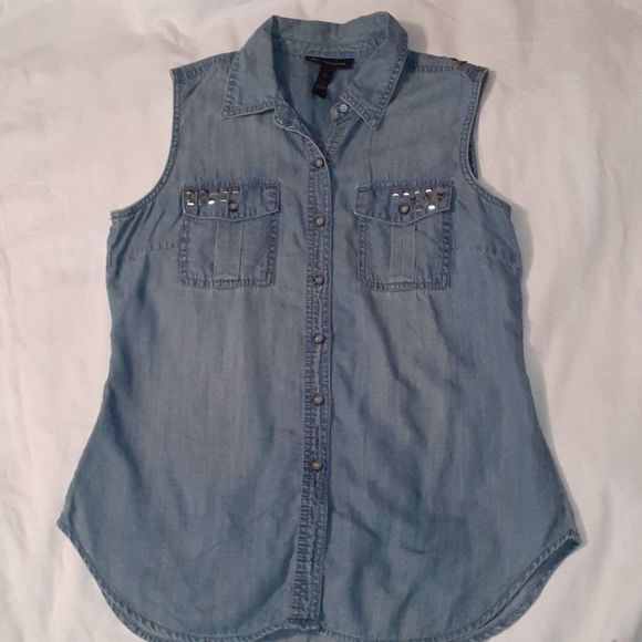 INC Sleeveless Denim Studded‎ Shirt 6 Rocker Punk - Picture 1 of 6